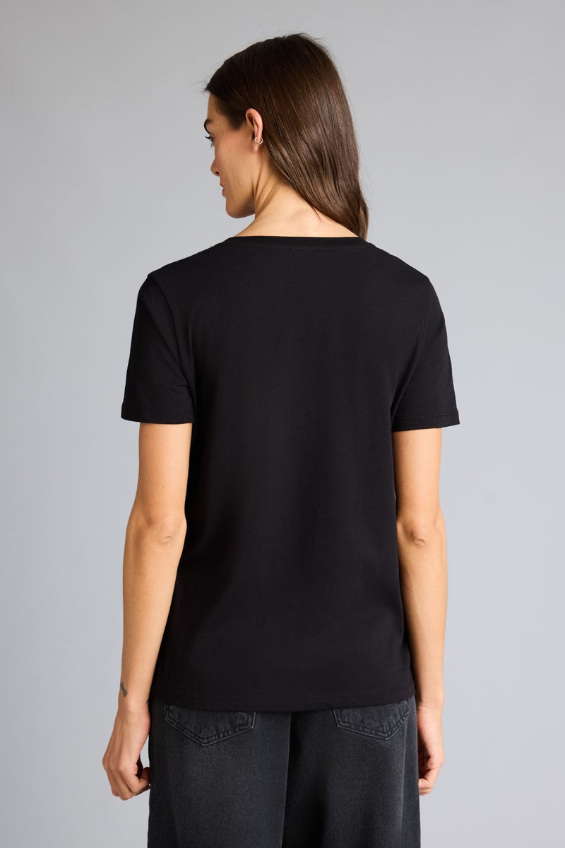 DeFacto Black Woman Slim Fit V-Neck Basic Ribbed Short Sleeve T-shirt Casual - Image 5