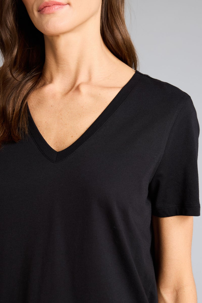 DeFacto Black Woman Slim Fit V-Neck Basic Ribbed Short Sleeve T-shirt Casual - Image 4