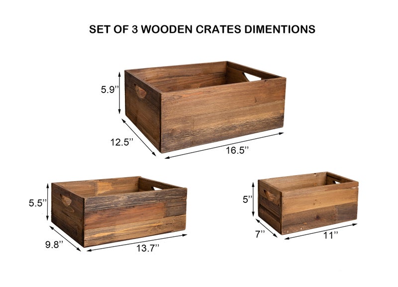 TIMRIS Set of 3 Rustic Distressed Wood Nesting Crates, Farmhouse Decorative Wooden Storage Boxes, Vintage Reclaimed Wood Baskets for Display (Natural) - Image 5