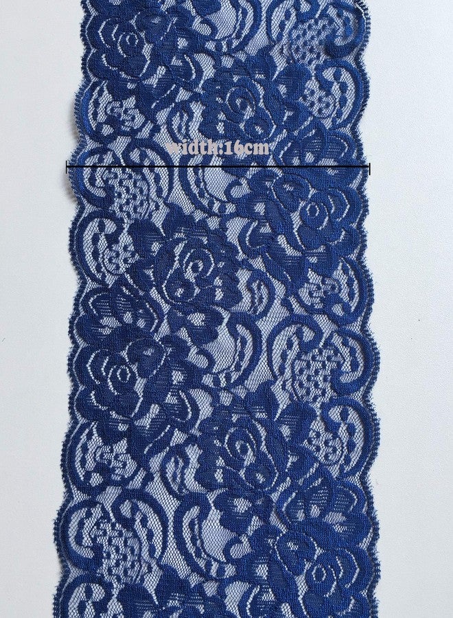 LUMKET 6 Inches Wide Stretchy Lace Ribbon Elastic Trim Fabric with Floral Pattern for Bridal Wedding Decorations, Sewing DIY Making and DIY Crafts-5 Yards (910 Navy Blue) - Image 3