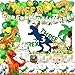 Hombae 128 PCs Three Rex Birthday Party Decorations Boy Hombae Dinosaur 3rd Birthday Party Decorations Boys Backdrop Balloon Garland Arch Artificial Leaves Banner Cake Cupcake Topper Crown Poster - Image 3