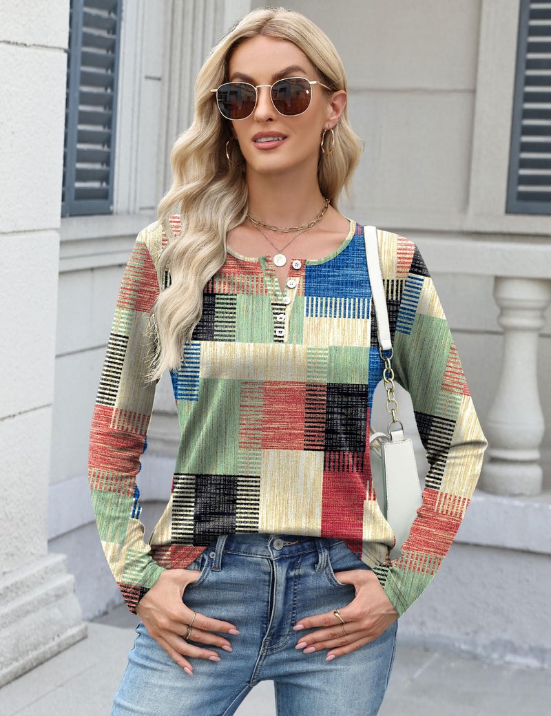 LUYAA Womens Fall Tops 2026 Casual Crewneck T-Shirt Long Sleeve Button Down Tunic Tops Printed Winter Shirts Multicolor L - Image 5
