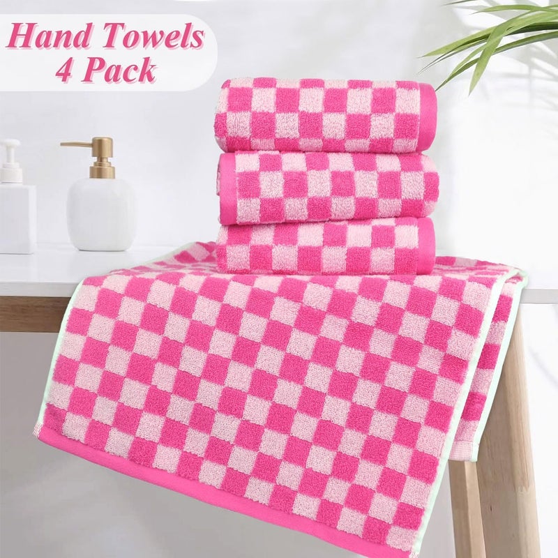 Jacquotha Pink Hand Towels 4 Pack, Cotton Decorative Bathroom Hand Towel & Checkered Kitchen Decor, for Her Women Girls Gifts, 13" x 29" - Image 5