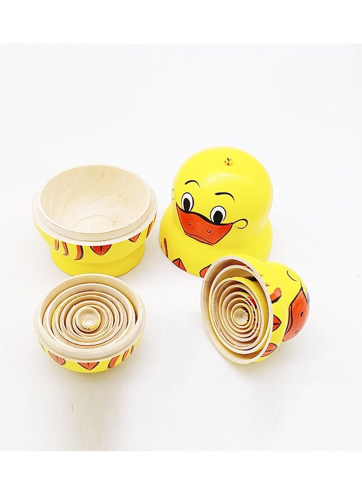 عام دمية روسية تقليدية على شكل بط صغير مكونة من عشر طبقات، لعبة خشبية يدوية للأطفال، يمكن تقديمها كهدية عيد ميلاد للأصدقاء. - Image 3