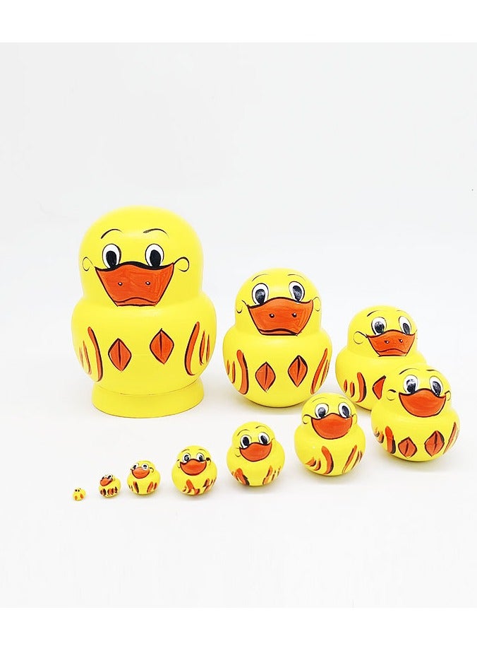 عام دمية روسية تقليدية على شكل بط صغير مكونة من عشر طبقات، لعبة خشبية يدوية للأطفال، يمكن تقديمها كهدية عيد ميلاد للأصدقاء. - Image 1