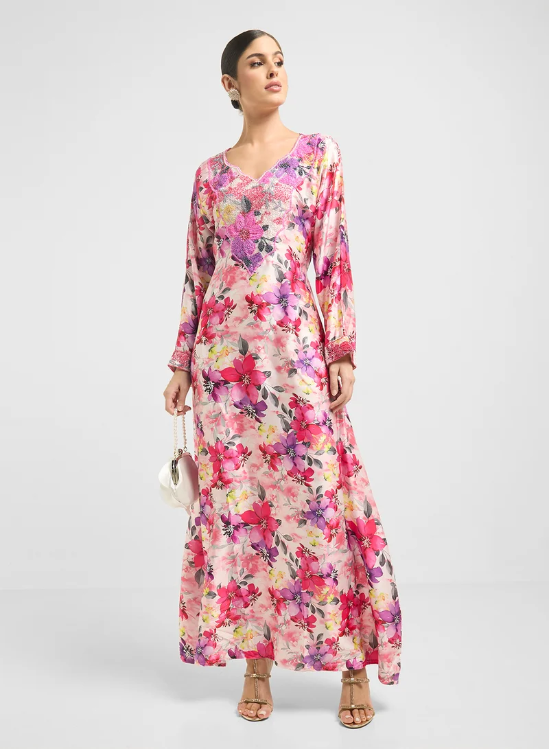 ارابيان كلوزيت Embellished Belted Jalabiya