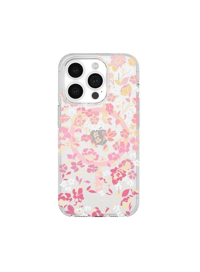 Kate Spade Floral Case Compatible with iPhone 15 Pro 2023 6.1" - 10Ft Drop Protection Cover, Made from Recycled Materials, Magsafe Wireless Charging Compatible - Flowerbed Pink Ombre - Image 1