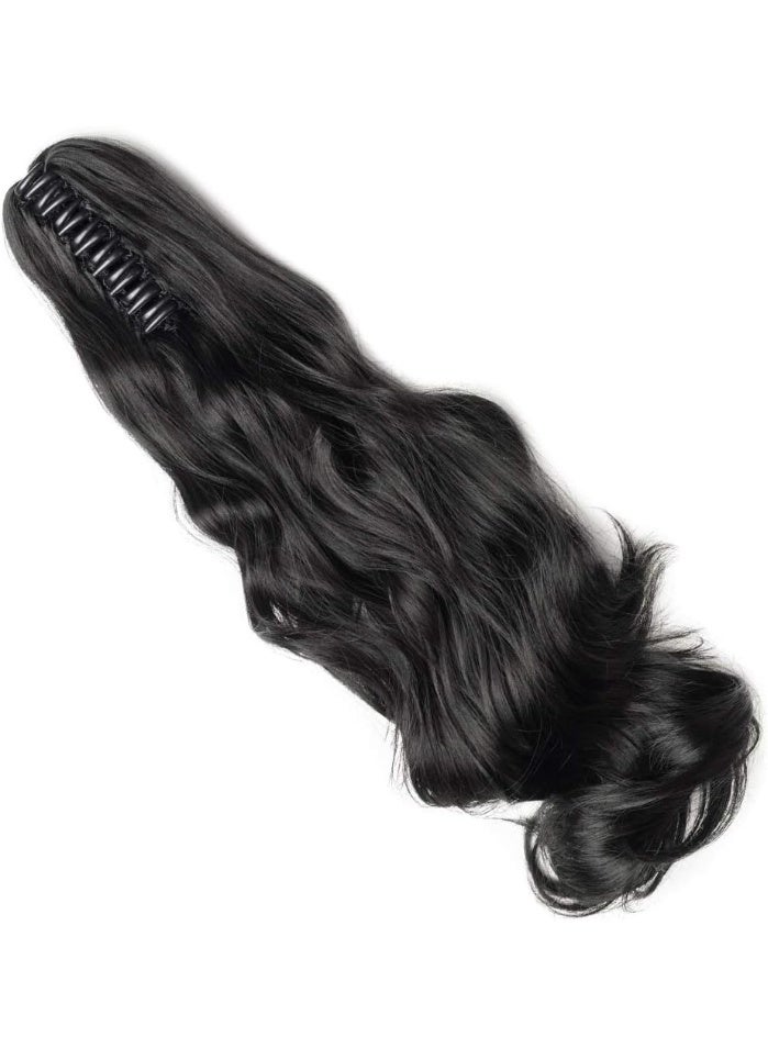 Generic Clip-in Ponytail Extension – 18 Inches Long Curly Wrap Around Hair Piece – Jet Black – Synthetic Heat-Resistant Hair with Claw Clip - Image 2