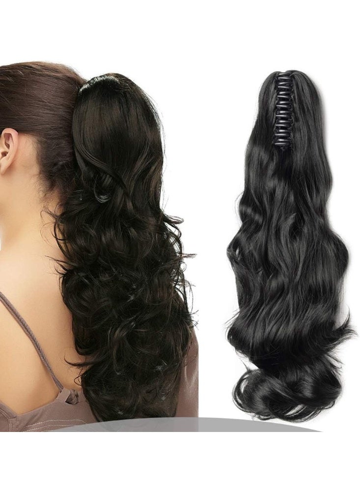 Generic Clip-in Ponytail Extension – 18 Inches Long Curly Wrap Around Hair Piece – Jet Black – Synthetic Heat-Resistant Hair with Claw Clip - Image 1