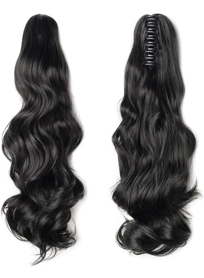 Generic Clip-in Ponytail Extension – 18 Inches Long Curly Wrap Around Hair Piece – Jet Black – Synthetic Heat-Resistant Hair with Claw Clip - Image 5