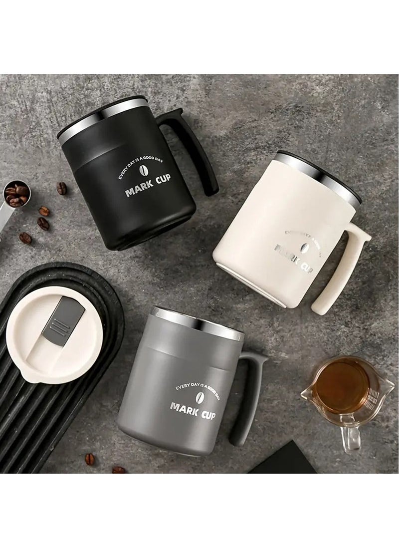 Hihonor Insulated Coffee Mug with Handle and Straw, Double Wall Stainless Steel Vacuum Insulated Tumbler Cup, Travel Coffee Cup Thermal Cup for Home and Office, Black  - Image 2