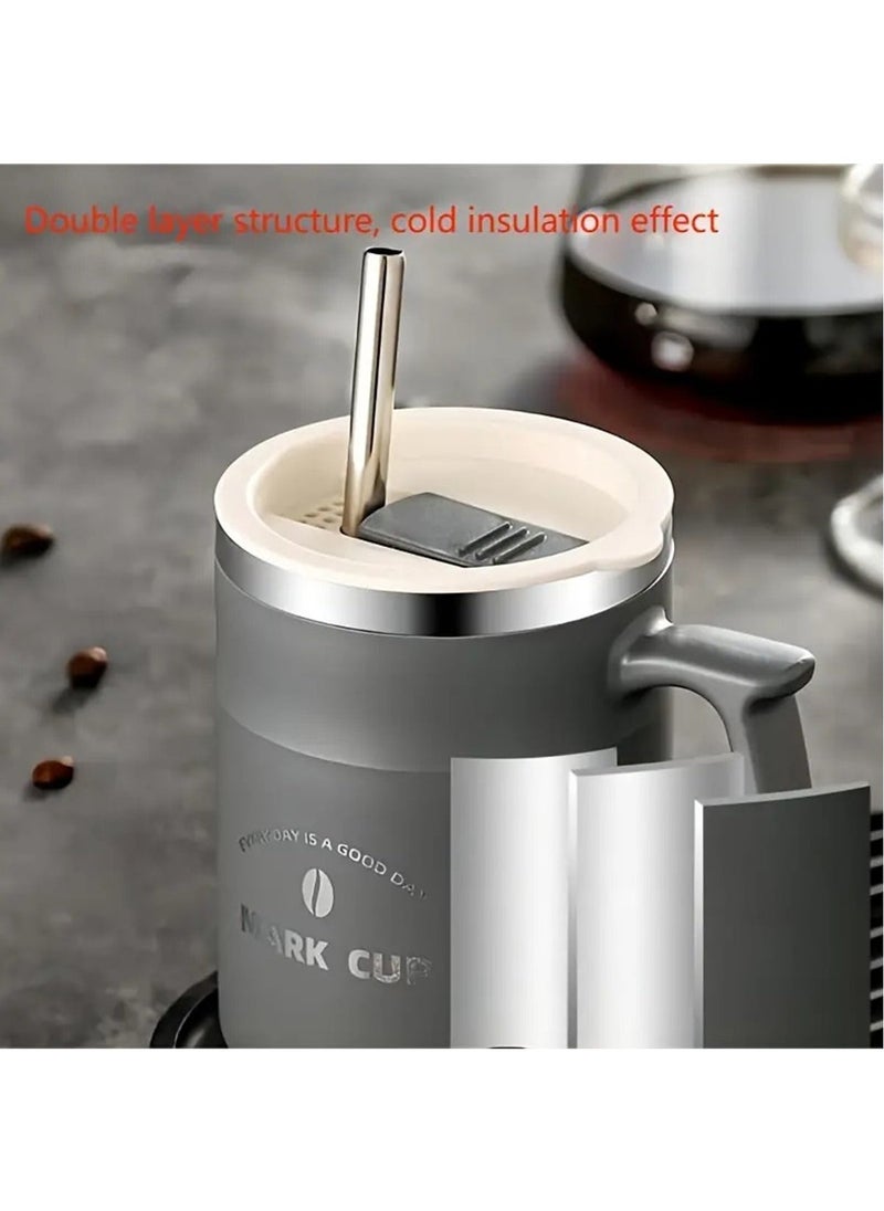 Hihonor Insulated Coffee Mug with Handle and Straw, Double Wall Stainless Steel Vacuum Insulated Tumbler Cup, Travel Coffee Cup Thermal Cup for Home and Office, Black  - Image 5