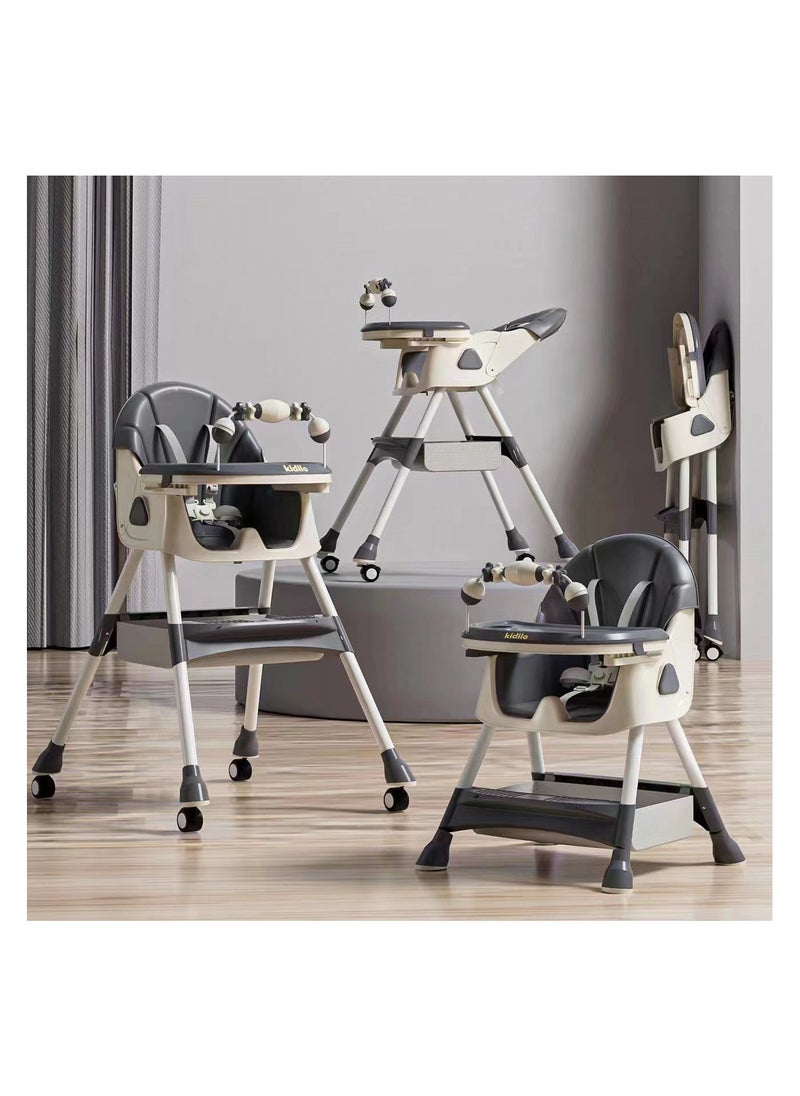 Kidilo Kidillo Baby High Chair with Footrest, Toddler Feeding Booster Seat with Tray, Wheels, Toy Bar and Safety Harness for Kids  - Image 1
