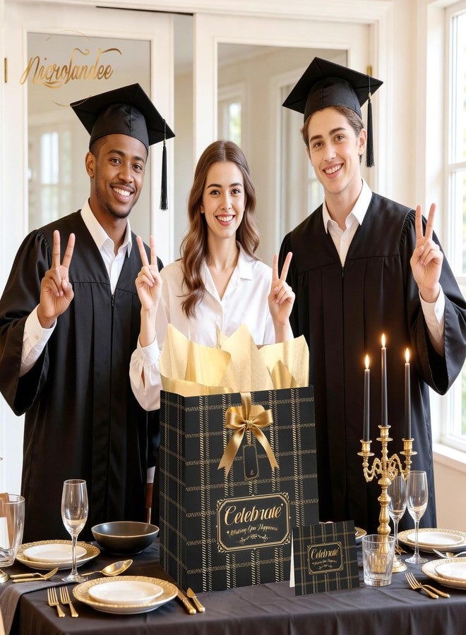 نيكولاندي حقائب هدايا كبيرة من نيكرولاندي، مقاس 13 بوصة، باللونين الأسود والذهبي، مزودة بمقابض، و3 مناديل ورقية، وبطاقة تهنئة واحدة، وبطاقة هدية واحدة. حقائب هدايا لأعياد ميلاد الرجال، وحقائب هدايا للتخرج 2026، وعيد الأب، ورأس السنة، والتقاعد. - Image 5