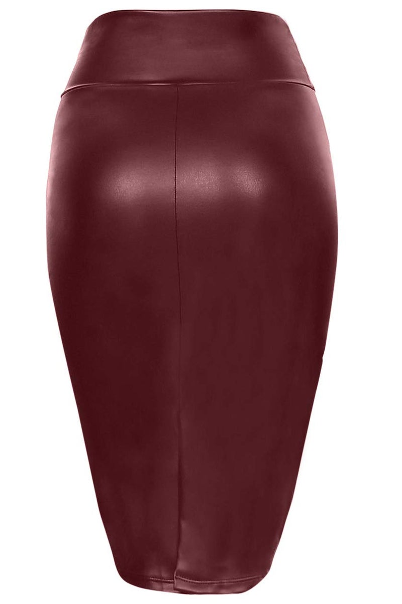Simlu Burgundy Pencil Skirt for Women Knee Length Skirt, Burgundy Midi Skirt - USA,Burgundy Leather,X-Large - Image 3