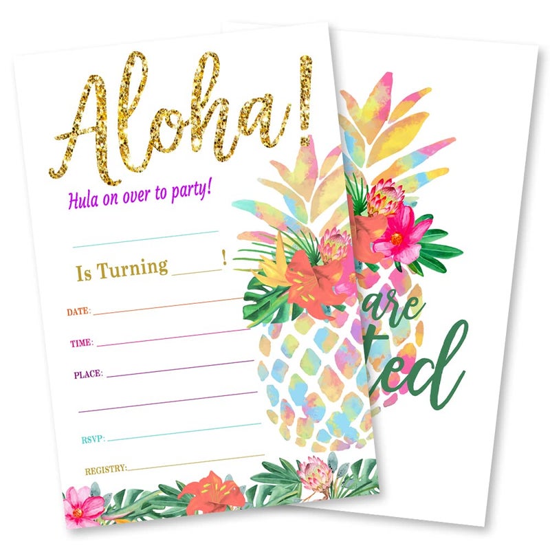 Grace Yonks Pineapple Birthday Invitation Tropical Party Invite Luau Hawaiian Invitation 20 Invitations and Envelopes Pool Birthday party Invitations Pool Birthday Party Supplies0271