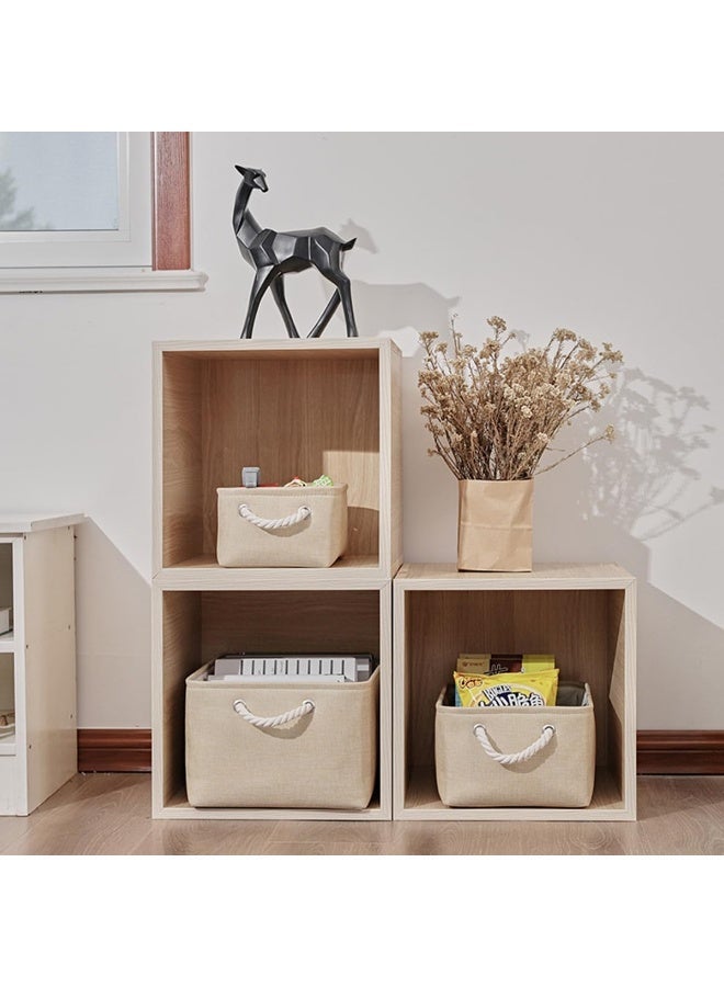 ECVV Collapsible Rectangular Storage Basket with Handles, Storage Bins Organizer Basket Used for Organizing Shelves, Closets, Clothes, and Toy, Beige Large 40x31x20cm Beige - Image 3