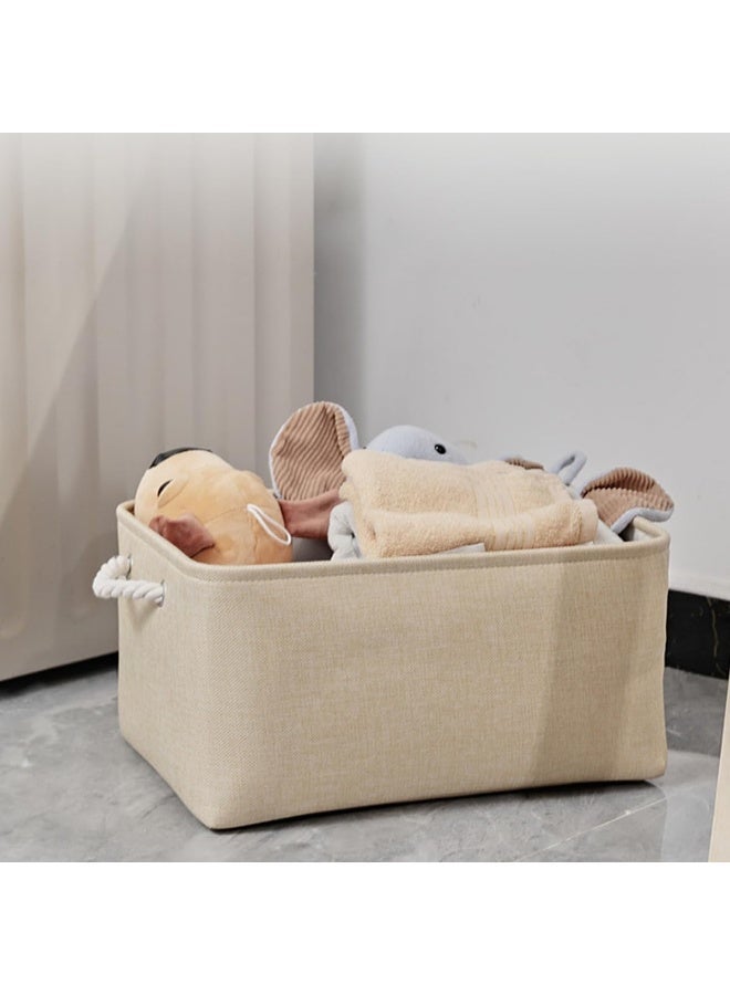 ECVV Collapsible Rectangular Storage Basket with Handles, Storage Bins Organizer Basket Used for Organizing Shelves, Closets, Clothes, and Toy, Beige Large 40x31x20cm Beige - Image 2