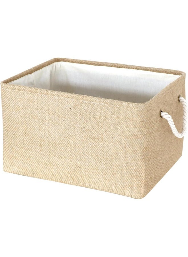 ECVV Collapsible Rectangular Storage Basket with Handles, Storage Bins Organizer Basket Used for Organizing Shelves, Closets, Clothes, and Toy, Beige Large 40x31x20cm Beige - Image 1