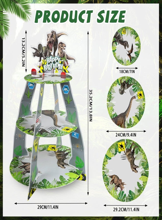 Animsco Dinosaur Cupcake Stand Jurassic Birthday Party Supplies Set for Kids Boys Dinosaur Theme Birthday Party Decorations 3 Tier Dino Cardboard Cupcake Hold - Image 2