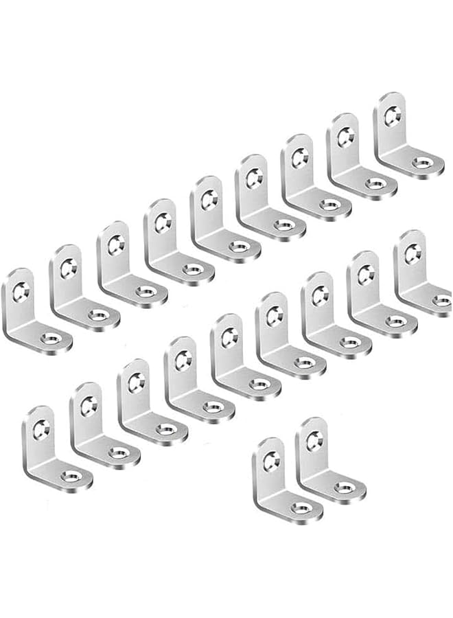 promass 20 Pcs Corner Brace L Shaped Bracket Corner Brace Stainless Steel 90 Degree Corner Brace Heavy Duty Right Angle Bracket for Wood Furniture Chair Drawer Cabinet with Screws (20x20x16mm) - Image 1