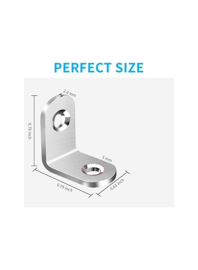 promass 20 Pcs Corner Brace L Shaped Bracket Corner Brace Stainless Steel 90 Degree Corner Brace Heavy Duty Right Angle Bracket for Wood Furniture Chair Drawer Cabinet with Screws (20x20x16mm) - Image 2