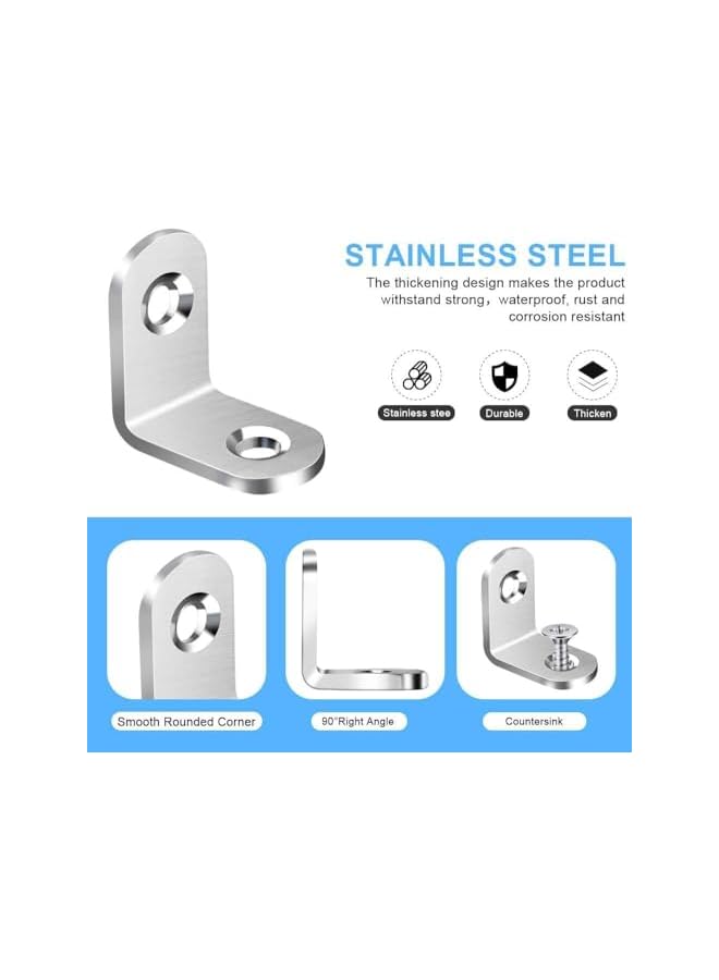 promass 20 Pcs Corner Brace L Shaped Bracket Corner Brace Stainless Steel 90 Degree Corner Brace Heavy Duty Right Angle Bracket for Wood Furniture Chair Drawer Cabinet with Screws (20x20x16mm) - Image 3