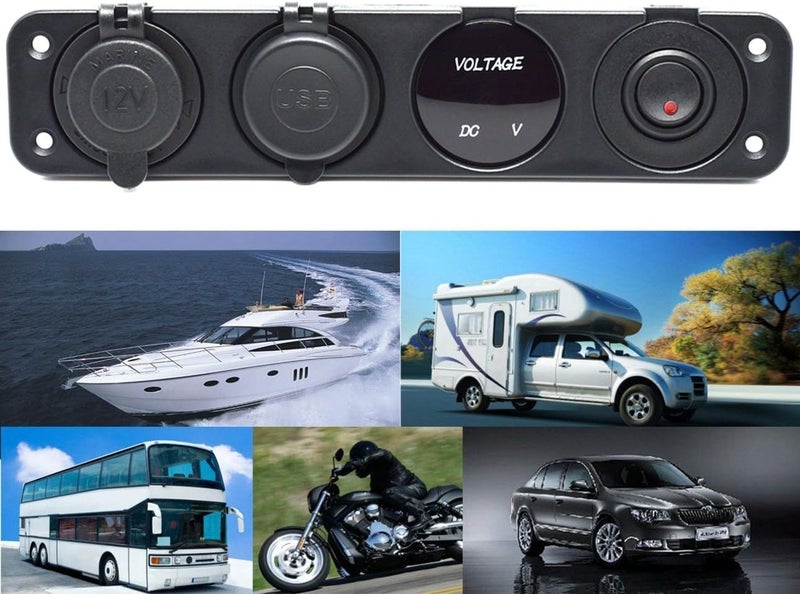 Cllena Dual USB Socket Charger 2.1A&2.1A + LED Voltmeter + 12V Power Outlet + ON-Off Toggle Switch Four Functions Panel for Car Boat Marine RV Truck Camper Vehicles GPS Mobiles (Red) - Image 3
