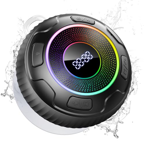 Hupoaf Bluetooth Shower Speaker, Bluetooth Speaker 5.3, 6D Sound, Portable Speaker with Suction Cup/Hook, IPX7 Waterproof, with LED Light/Time Display, for Outdoor/Party/Bathroom//Kayak/Gift - Image 1