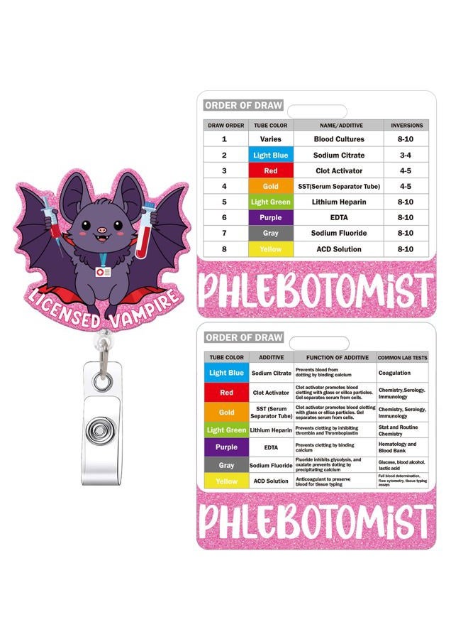 MENIFEND Phlebotomy Badge Reel and Order of Draw Badge Card, Cute Bat Retractable ID Holder and Buddy Card with Order of Draw Reference, Phlebotomist Work Accessories Gift - Image 1