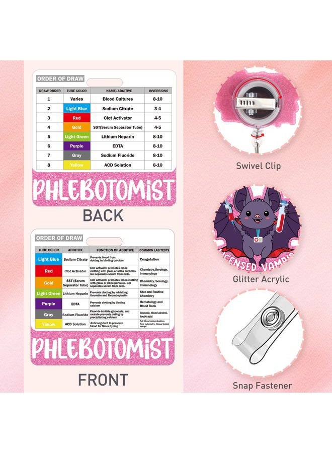 MENIFEND Phlebotomy Badge Reel and Order of Draw Badge Card, Cute Bat Retractable ID Holder and Buddy Card with Order of Draw Reference, Phlebotomist Work Accessories Gift - Image 2