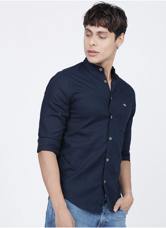 The Indian Garage Co - Men Slim Fit Solid Full Sleeves Mandarin Collar Casual Shirt - Image 1