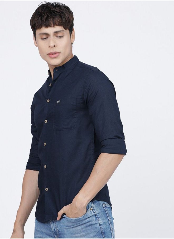 The Indian Garage Co - Men Slim Fit Solid Full Sleeves Mandarin Collar Casual Shirt - Image 1