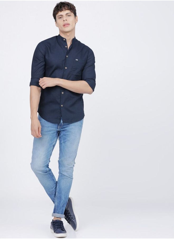 The Indian Garage Co - Men Slim Fit Solid Full Sleeves Mandarin Collar Casual Shirt - Image 1