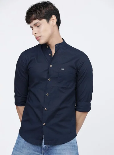 The Indian Garage Co Men Slim Fit Solid Full Sleeves Mandarin Collar Casual Shirt