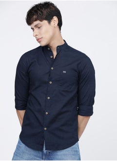 Men Slim Fit Solid Full Sleeves Mandarin Collar Casual Shirt