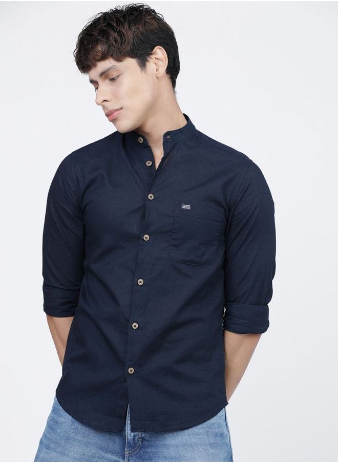 The Indian Garage Co - Men Slim Fit Solid Full Sleeves Mandarin Collar Casual Shirt - Image 1