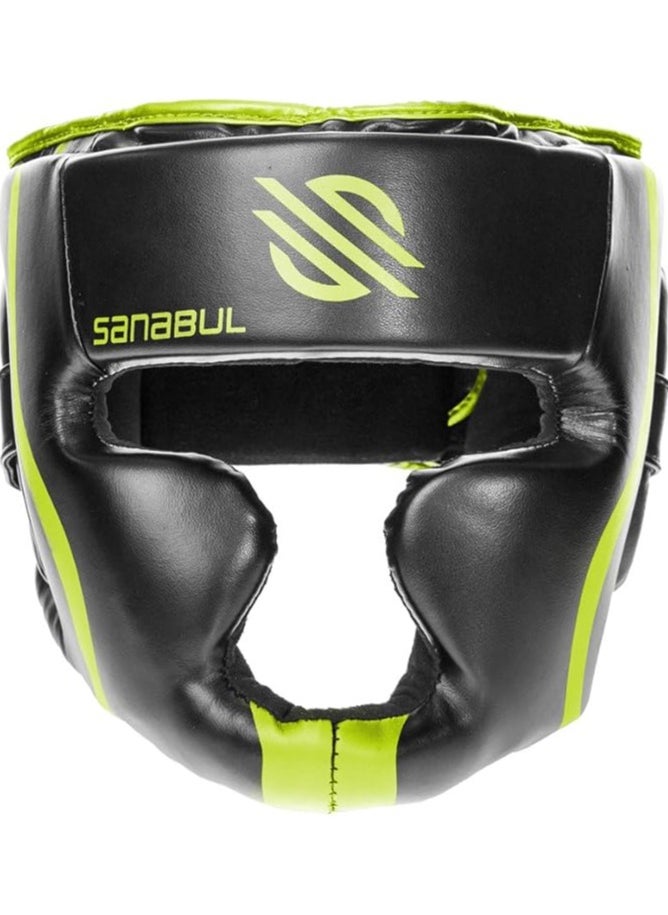 Sanabul  Essential Boxing Headgear for Men & Women | Muay Thai and MMA Headgear | Sparring Headgear | Boxing Head Gear with Full Face Coverage (Green, S/M)  - Image 1