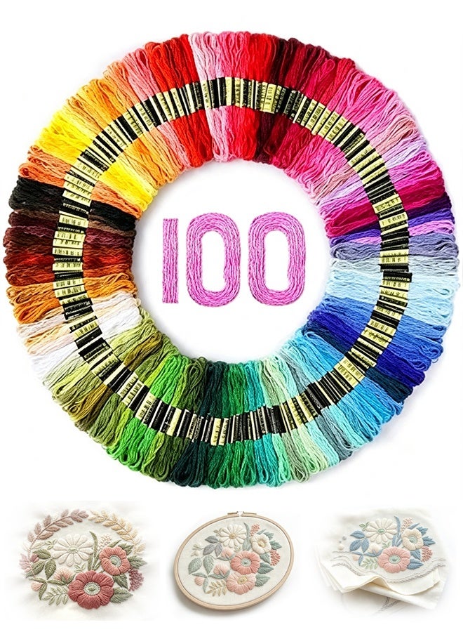 MXN 100 Colors Embroidery Thread Floss Skeins Rainbow Cross Stitch Thread for Preparing Artistic Works - Craft Floss Needlepoint Cotton Yarn for DIY Sewing Embroidery Knitting Crochet Projects - Image 1