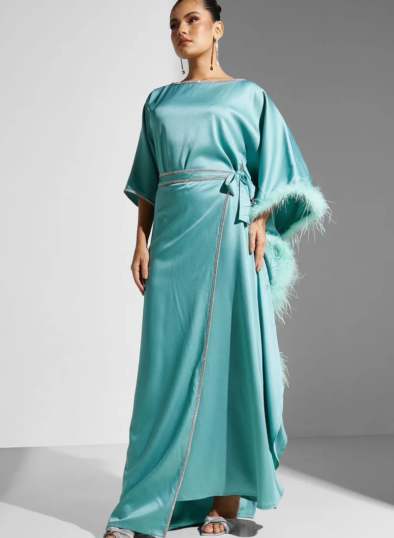 ali_asaad Cape Sleeve Belted Dress