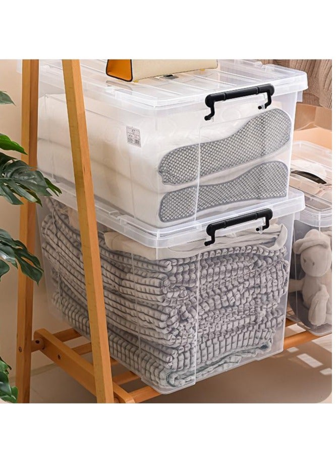 Golden Clear Plastic Storage Box With Wheels & Lockable Lid, Transparent (Size:52.5*38*32.5cm) - Image 3