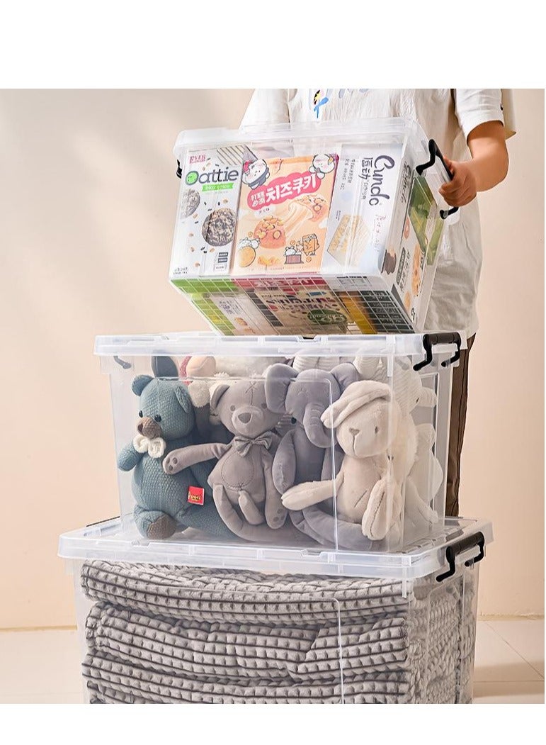 Golden Clear Plastic Storage Box With Wheels & Lockable Lid, Transparent (Size:52.5*38*32.5cm) - Image 4