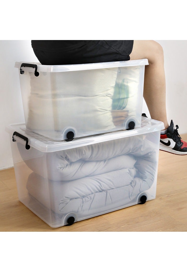 Golden Clear Plastic Storage Box With Wheels & Lockable Lid, Transparent (Size:52.5*38*32.5cm) - Image 5