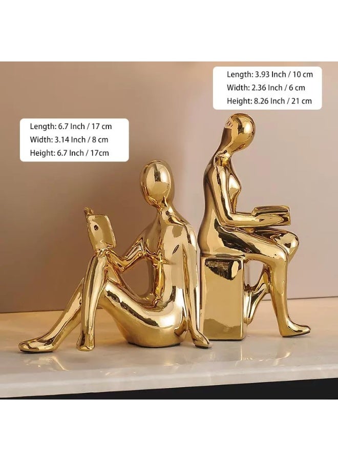 Arabest Decorative Bookends, Ceramic Book Ends for Shelves, Home Office Decor Aesthetic Book Stopper Reading Book Holders Statues for Bookshelf Bedroom Living Room Decoration (Glod) - Image 5