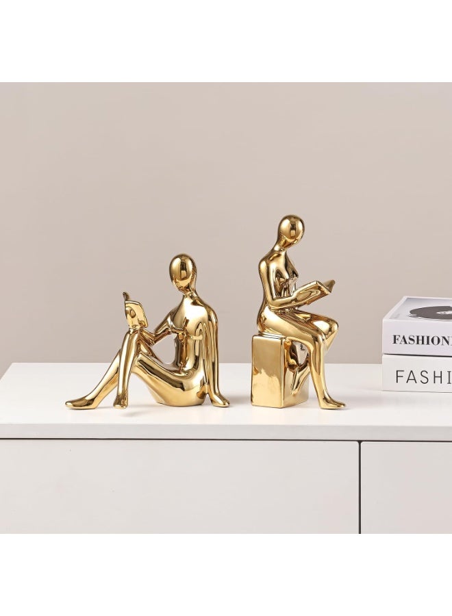 Arabest Decorative Bookends, Ceramic Book Ends for Shelves, Home Office Decor Aesthetic Book Stopper Reading Book Holders Statues for Bookshelf Bedroom Living Room Decoration (Glod) - Image 4