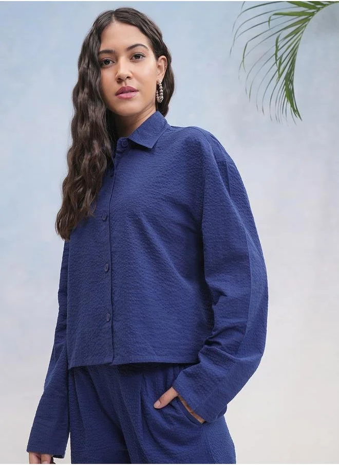 Tokyo Talkies Tokyo Talkies Textured Spread Collar Cotton Regular Fit Shirt