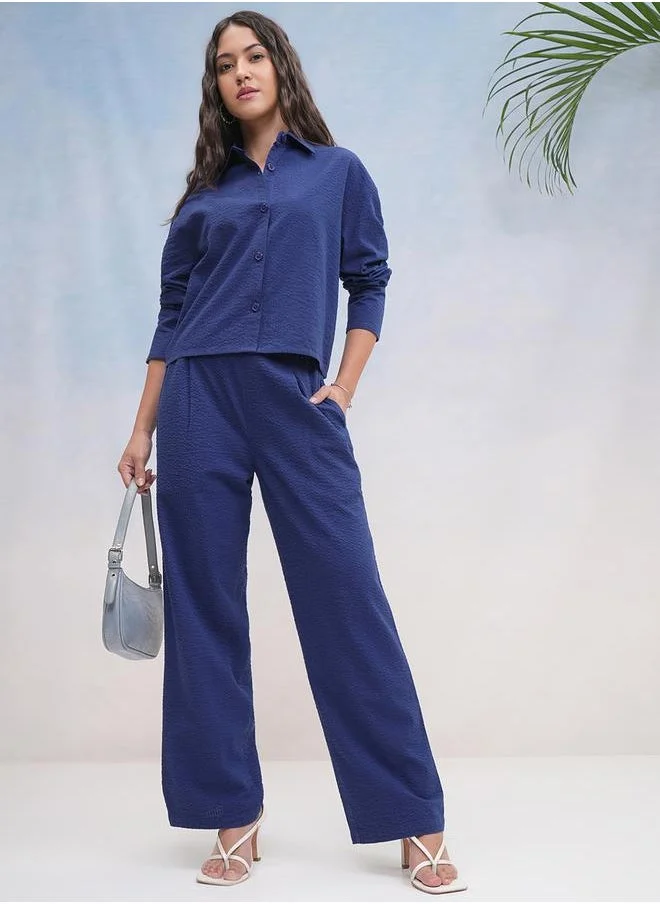 طوكيو توكيز Textured Spread Collar Cotton Regular Fit Shirt by Styli