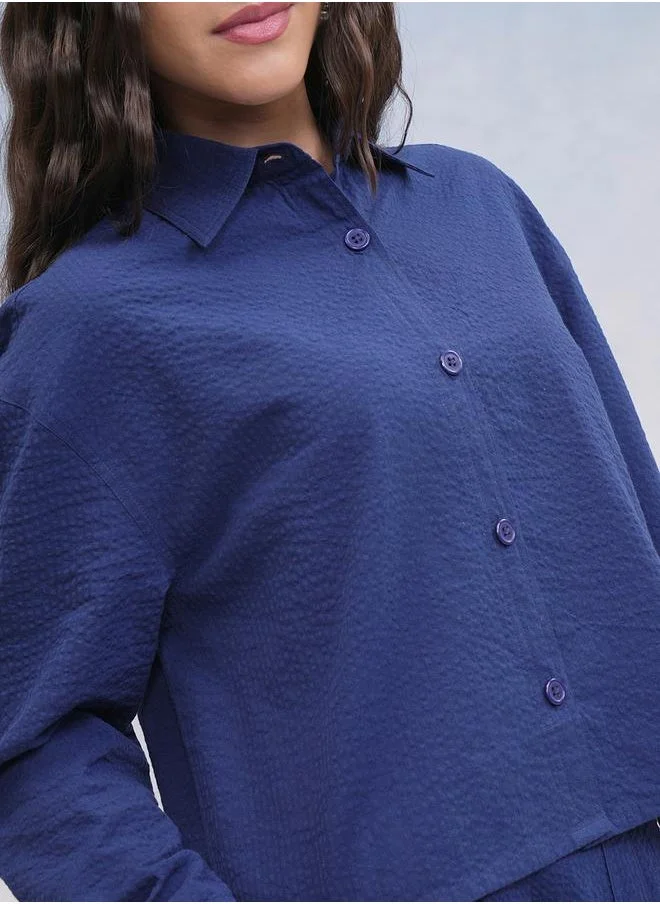 Tokyo Talkies Tokyo Talkies Textured Spread Collar Cotton Regular Fit Shirt