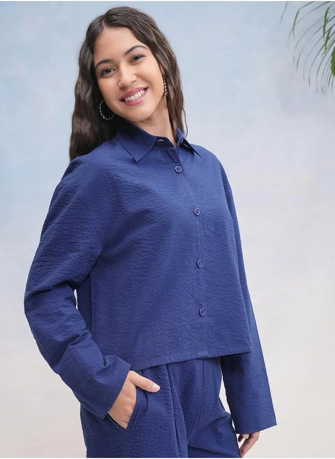Tokyo Talkies Tokyo Talkies Textured Spread Collar Cotton Regular Fit Shirt