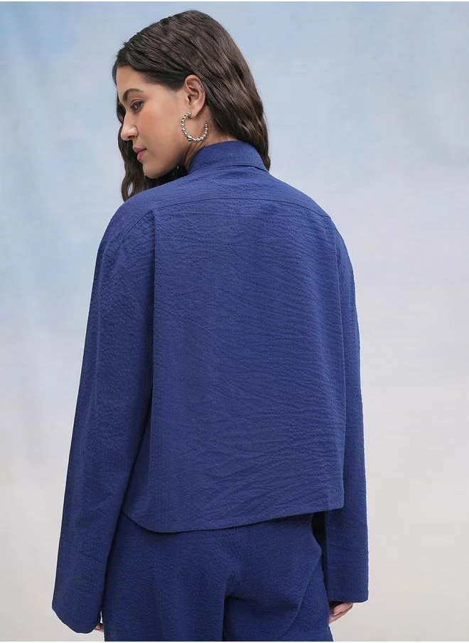 طوكيو توكيز Textured Spread Collar Cotton Regular Fit Shirt by Styli
